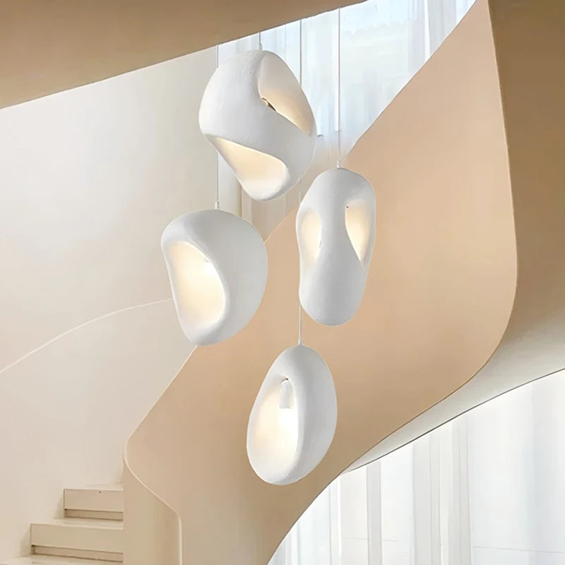 Nordic Villa Stairs Wabi Sabi E27 LED pendant lights hanging from ceiling with rustic, minimalist design by MC THE BLACK DIAMOND