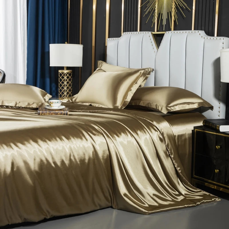 Luxury MC THE BLACK DIAMOND bed sheet with pillowcases, suitable for single or double beds, showcasing soft, elegant fabric.