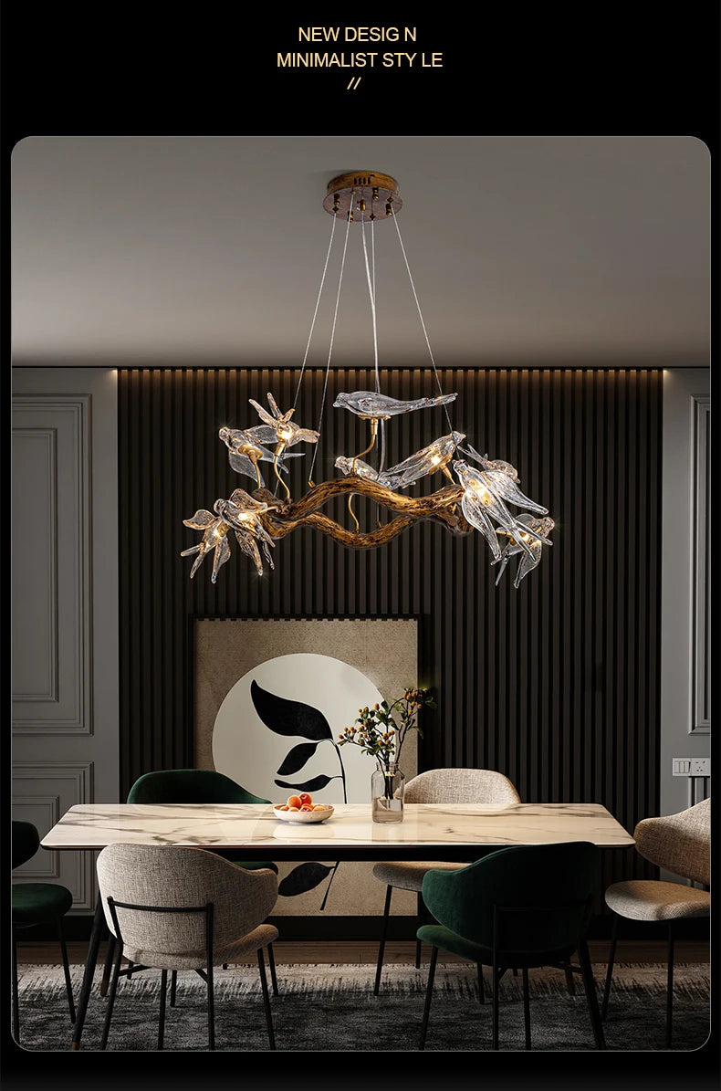 Vintage Round Bird Ceiling Chandelier Swallow