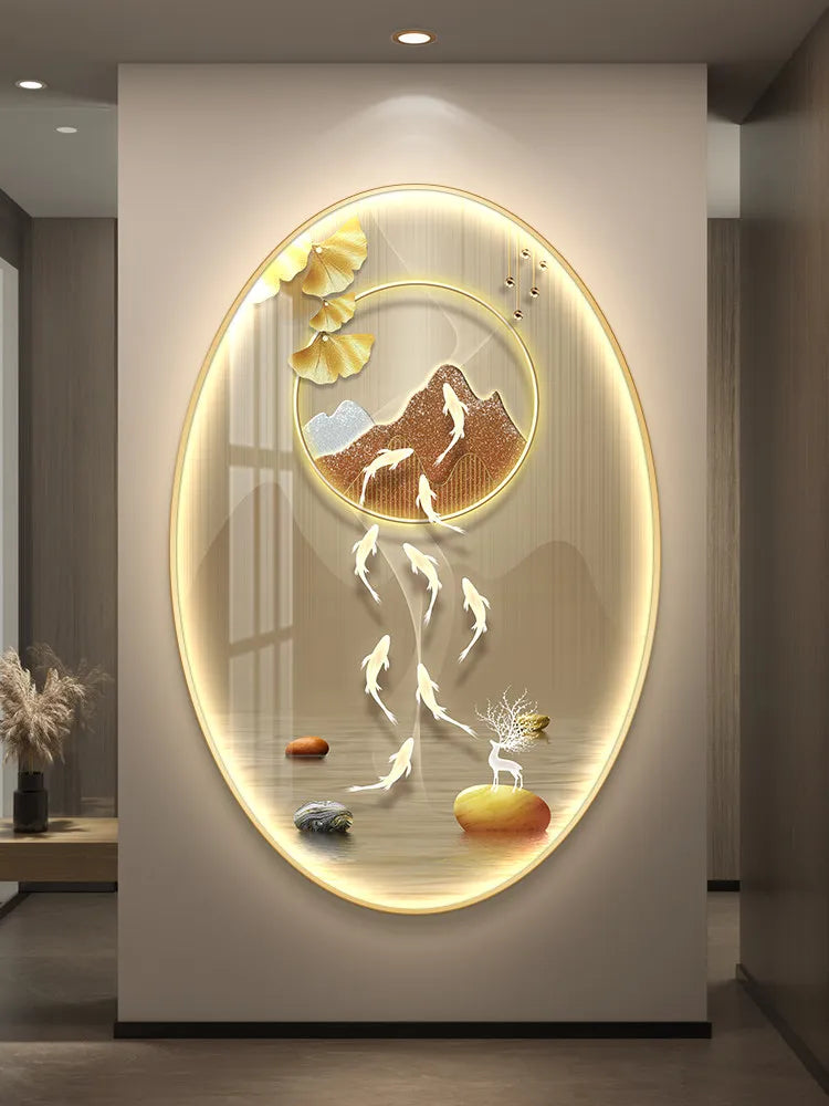 Light Luxury Wall Art Nine Fish Picture Entrance Wall Decor Aesthetic High End Living Room Corridor Luminous LED Light Painting - 𝕄𝕮 𝕋𝕙𝕖 𝔹𝕝𝕒𝕔𝕜 𝔻𝕚𝕒𝕞𝕠𝕟𝕕