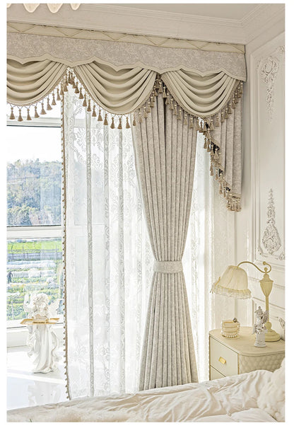 New Relief Jacquard Beige Chenille Curtains for Living Rooms Bedrooms Balconies Villas Custom Window Screens Valance - https://mohammadcollection.com