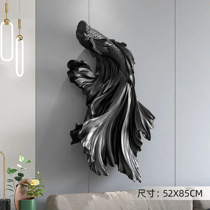 Nordic Home Wall Decor 85cm Fighting Fish Statue Sculpture Feng Shui Decoration Modern Living Room Porch 3D Wall Art Decoration - 𝕄𝕮 𝕋𝕙𝕖 𝔹𝕝𝕒𝕔𝕜 𝔻𝕚𝕒𝕞𝕠𝕟𝕕
