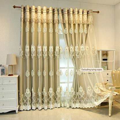Elegant Double-Layer Curtains with Embossed Base &amp; 3D Embroidered Detailing Decorative Blackout Drapes for Bedroom/Living Room - https://mohammadcollection.com