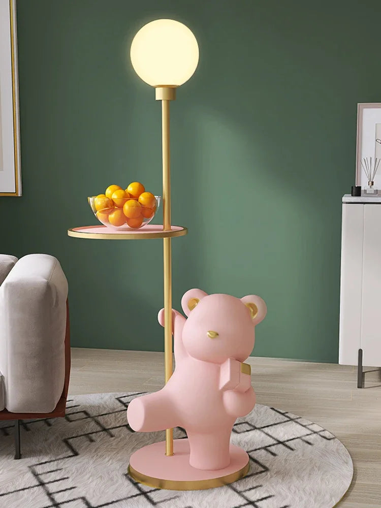 Nordic luxury living room large bear floor lamp storage rack bedroom bedside table lamp integrated vertical table lamp - https://mohammadcollection.com