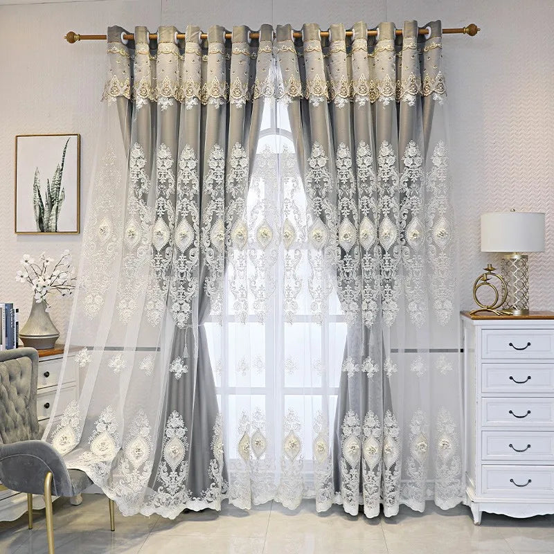 1PC Curtains,Luxury vintage-style embroidered curtains with 3D relief patterns, dual-layer design for privacy and light control - https://mohammadcollection.com