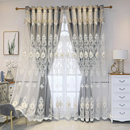 1PC Curtains,Luxury vintage-style embroidered curtains with 3D relief patterns, dual-layer design for privacy and light control - https://mohammadcollection.com