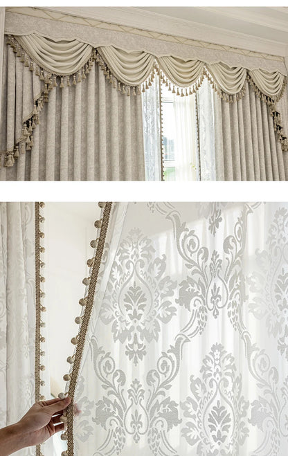 New Relief Jacquard Beige Chenille Curtains for Living Rooms Bedrooms Balconies Villas Custom Window Screens Valance - https://mohammadcollection.com