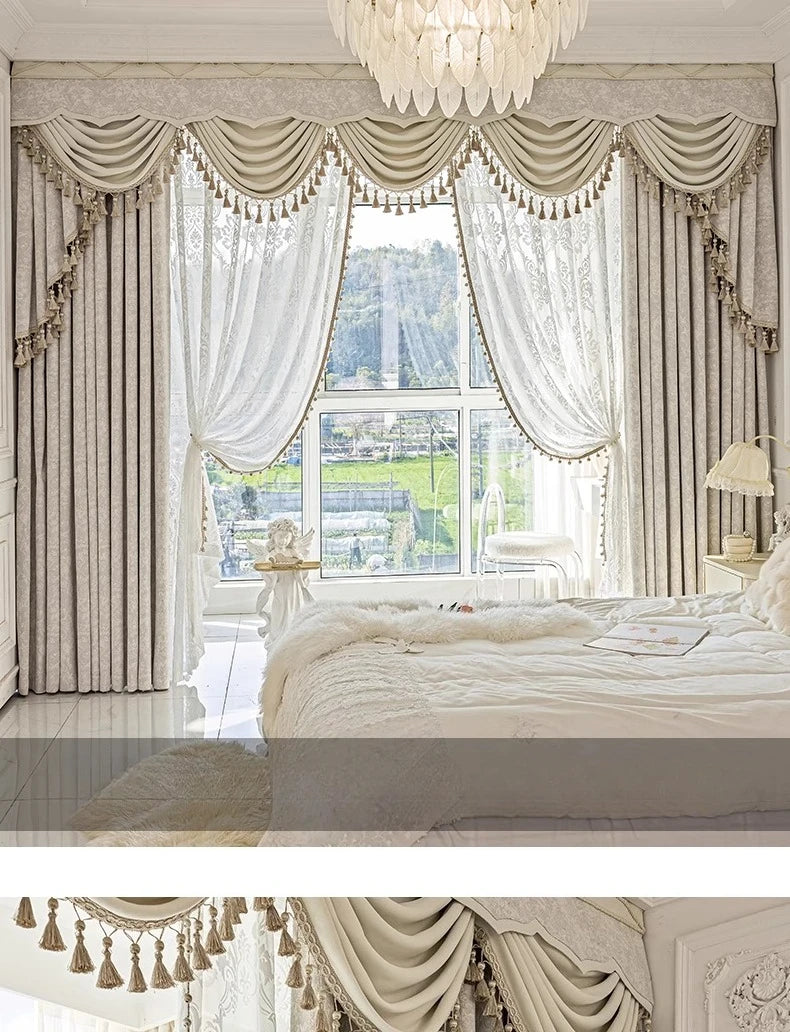 Beige jacquard chenille curtains from MC THE BLACK DIAMOND, stylish window screens for living rooms, bedrooms, and balconies.