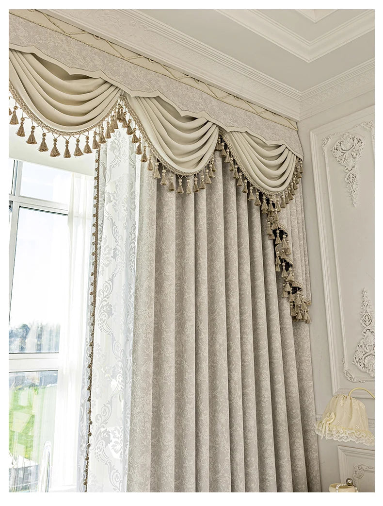 New Relief Jacquard Beige Chenille Curtains for Living Rooms Bedrooms Balconies Villas Custom Window Screens Valance - https://mohammadcollection.com