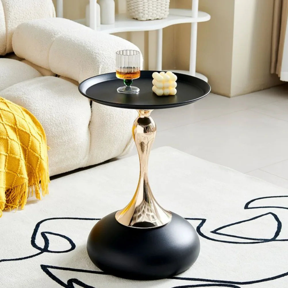 MC THE BLACK DIAMOND Nordic end table with iron frame, compact corner design, ideal for living room or balcony storage.