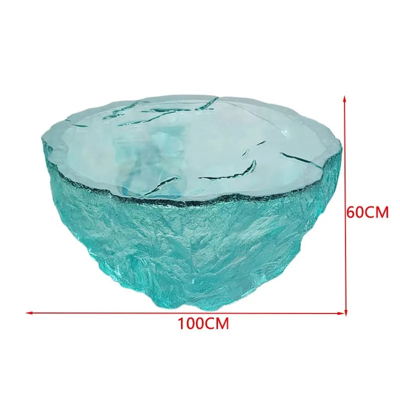 Transparent resin coffee table by MC THE BLACK DIAMOND, showcasing a modern, minimalist design with a sleek floor ornament style.