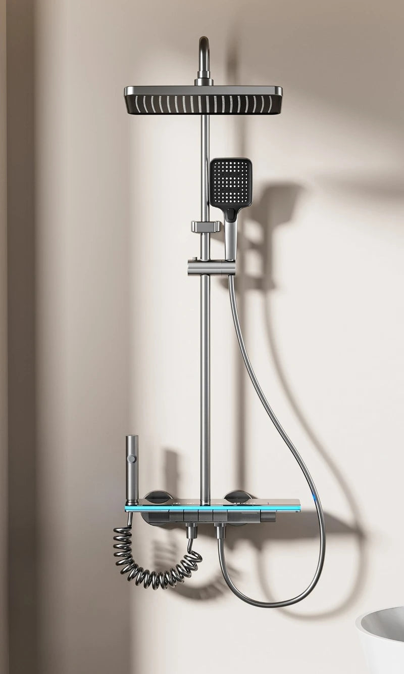 Grey four mode digital bath shower system by 𝕄𝕮 𝕋𝕙𝕖 𝔹𝕝𝕒𝕔𝕜 𝔻𝕚𝕒𝕞𝕠𝕟