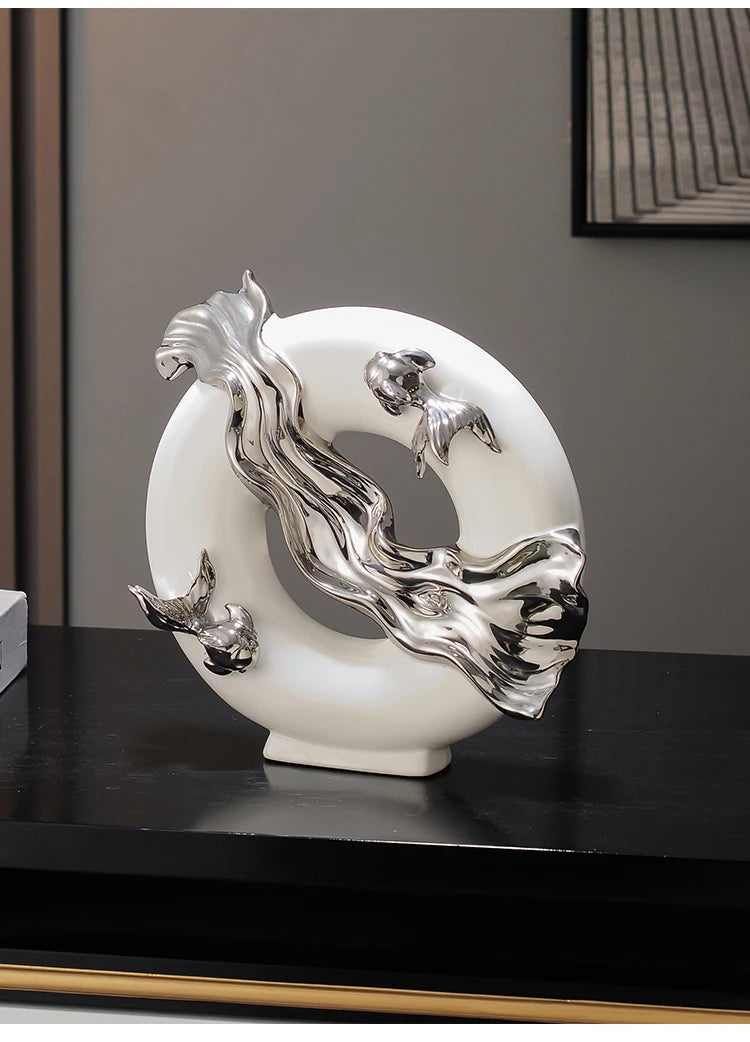 Modern Art Home Decor, Chinese Koi Lucky Ornament, Ceramic Crafts, Light Luxury Living Room, Study, Office Decorative Figurines - 𝕄𝕮 𝕋𝕙𝕖 𝔹𝕝𝕒𝕔𝕜 𝔻𝕚𝕒𝕞𝕠𝕟𝕕