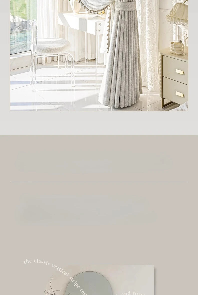 Beige Jacquard chenille curtains by MC THE BLACK DIAMOND, designed for living rooms, bedrooms, and balconies with elegant window valance