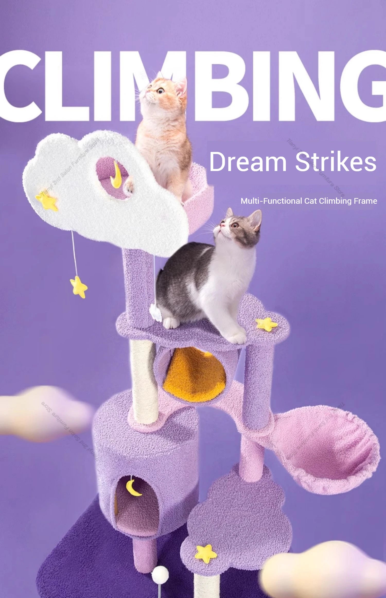 MC THE BLACK DIAMOND designer cat condo house featuring a Nordic space capsule tree climbing frame for cats.