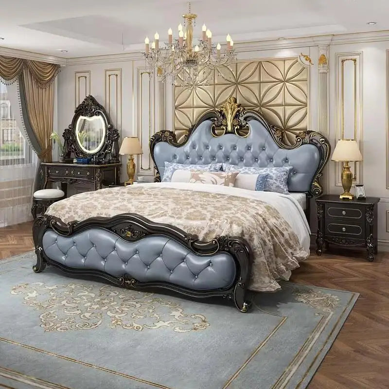 Modern French style solid wood platform bed by MC THE BLACK DIAMOND, luxurious king size bed frame for elegant bedrooms.