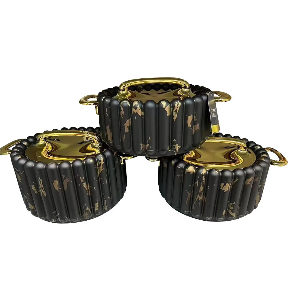 Three-piece black diamond insulated kitchen food storage boxes with double-layer design, ideal for keeping meals fresh and warm.