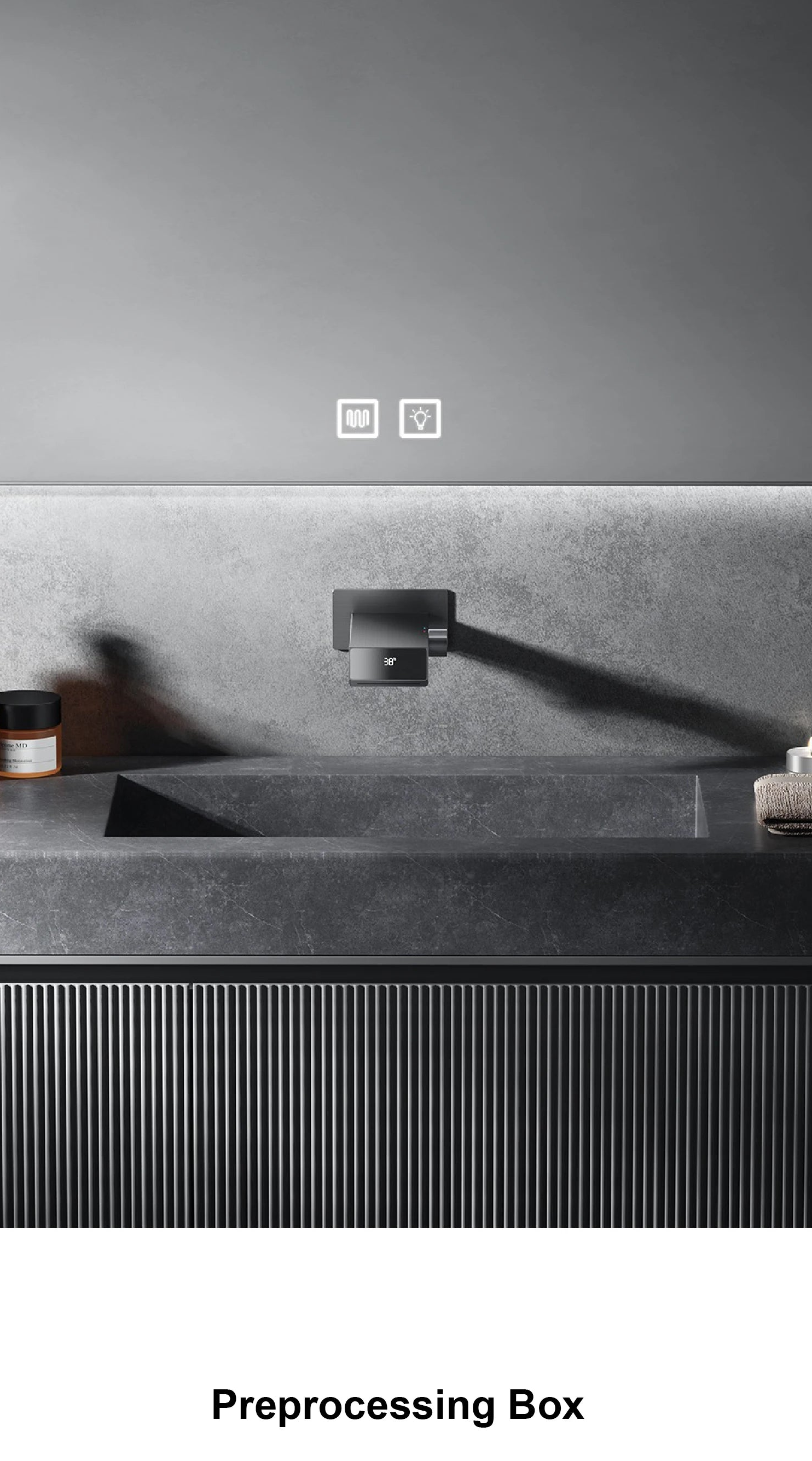 Luxury gray brass bathroom faucet by MC THE BLACK DIAMOND with LED digital display, modern home decor fixture, sleek and stylish.