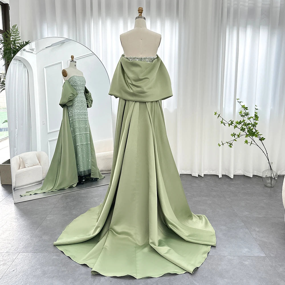 MC Luxury Dubai Sage Green Evening Dresses with Cape Blue Sky Lilac Elegant Women Wedding Party Gowns SS238 Customized