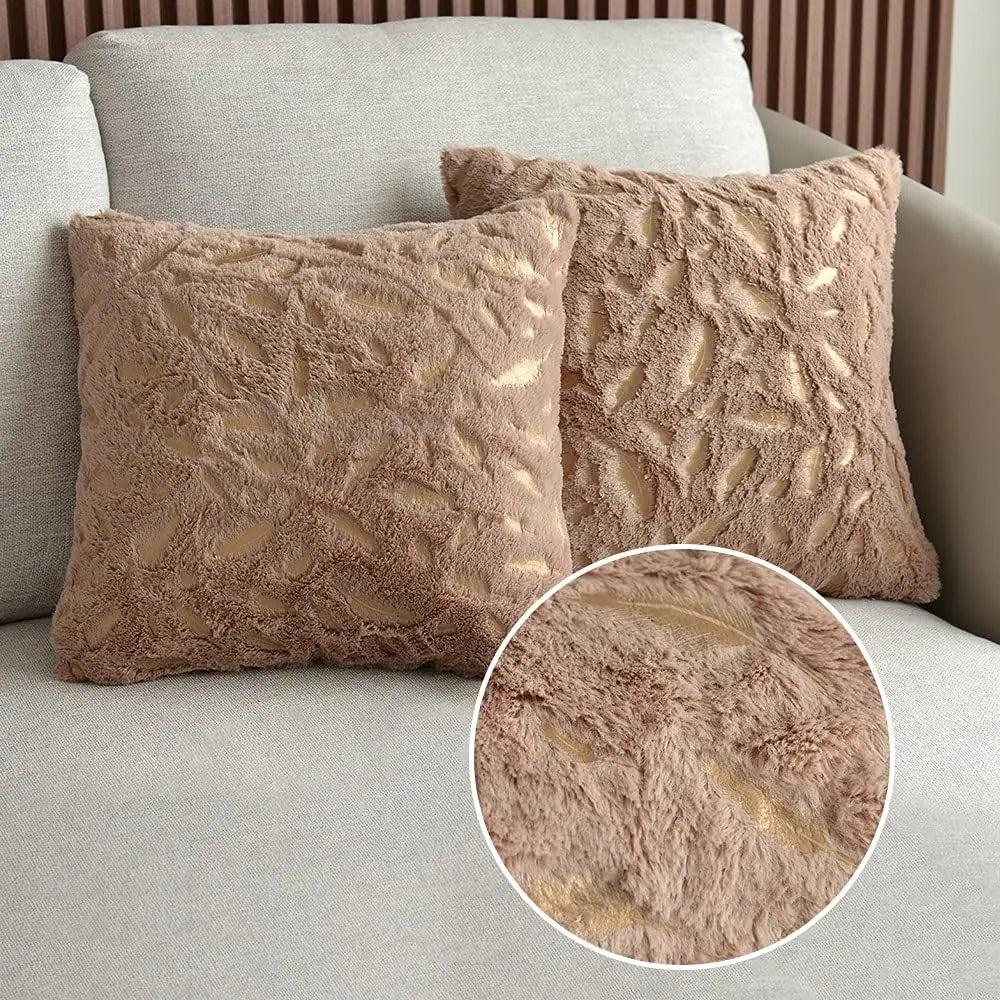 Gold feather velvet pillow cover with decorative design for sofa or car, 45x45 cm, by 𝕄𝕔 𝕋𝕙𝕖 𝔹𝕝𝕒𝕔𝕜 𝔻𝕚