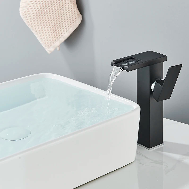 Luxury MC THE BLACK DIAMOND black bath LED basin faucet with tall and short single-handle design for hot and cold water flow