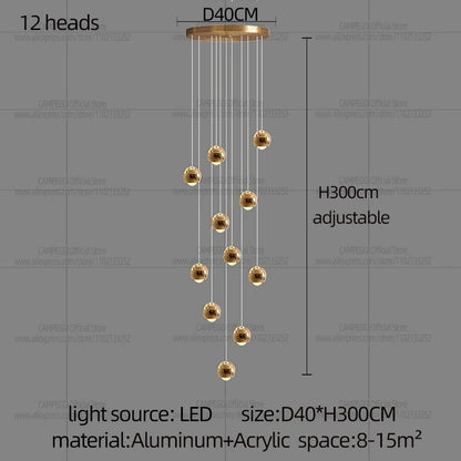 MC Modern LED Staircase Pendant Light Hanging Living Room