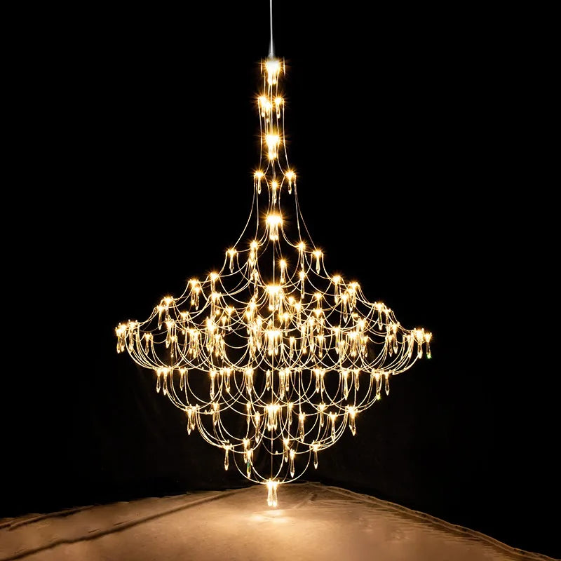 MC THE BLACK DIAMOND Deluxe Crystal Star Pendant Lamp, modern LED chandelier with firefly design for living room or villa lighting.
