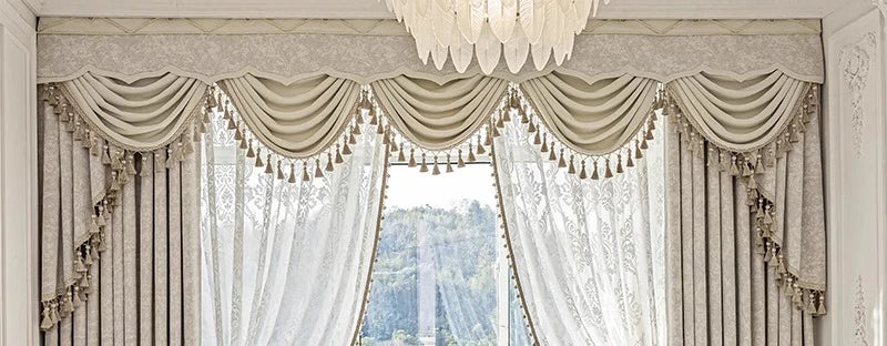 New Relief Jacquard Beige Chenille Curtains for Living Rooms Bedrooms Balconies Villas Custom Window Screens Valance - https://mohammadcollection.com