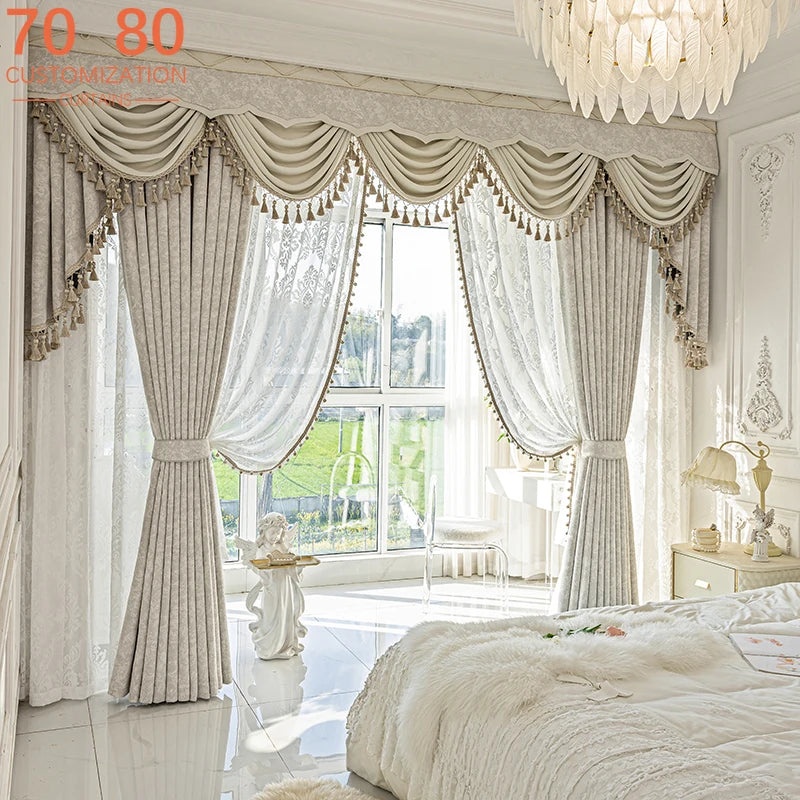 New Relief Jacquard Beige Chenille Curtains for Living Rooms Bedrooms Balconies Villas Custom Window Screens Valance - https://mohammadcollection.com