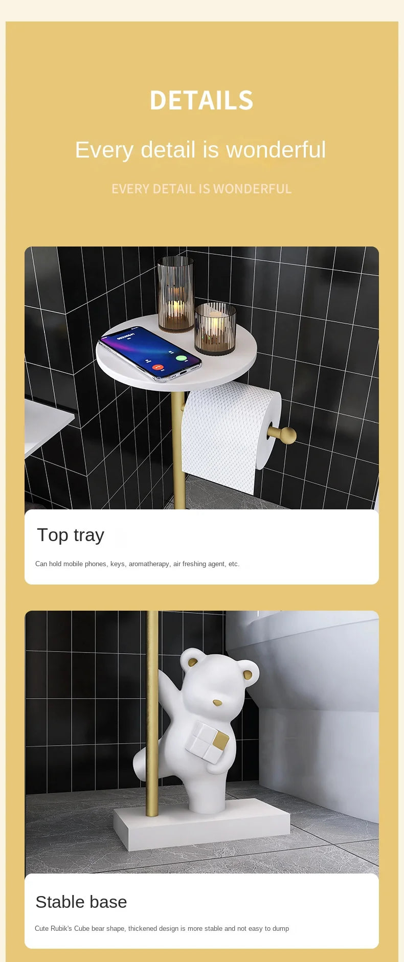 Nordic simple household decoration Bear figurine toilet roll paper rack floor decoration storage rack beside bathroom toilet - 𝕄𝕮 𝕋𝕙𝕖 𝔹𝕝𝕒𝕔𝕜 𝔻𝕚𝕒𝕞𝕠𝕟𝕕