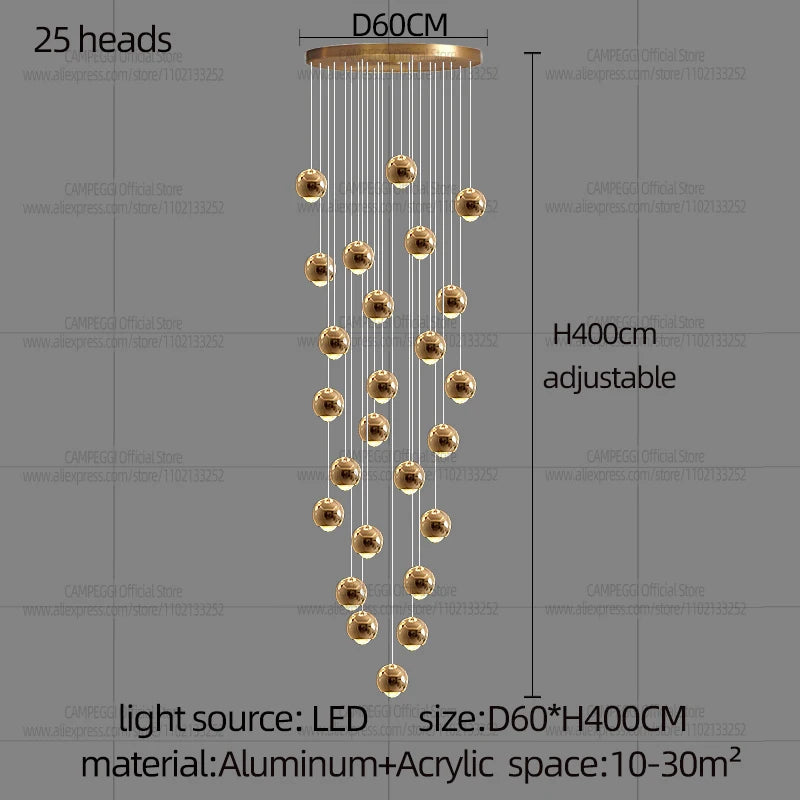 MC Modern LED Staircase Pendant Light Hanging Living Room