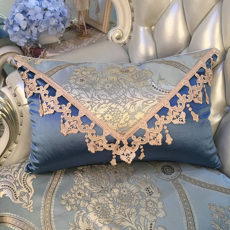 European luxury Jacquard tassel lace decorative sofa pillow cushion cover, rectangular large backrest cushion from 𝕄𝕔 𝕋𝕙𝕖 𝔹𝕝𝕒𝕔𝕜 𝔻𝕚