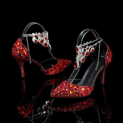 Bling Luxury Handmade Full Rhinestones Women Pumps Fashion Diamonds Crystal Pendant Banquet High heels Party Prom Wedding Shoes - https://mohammadcollection.com
