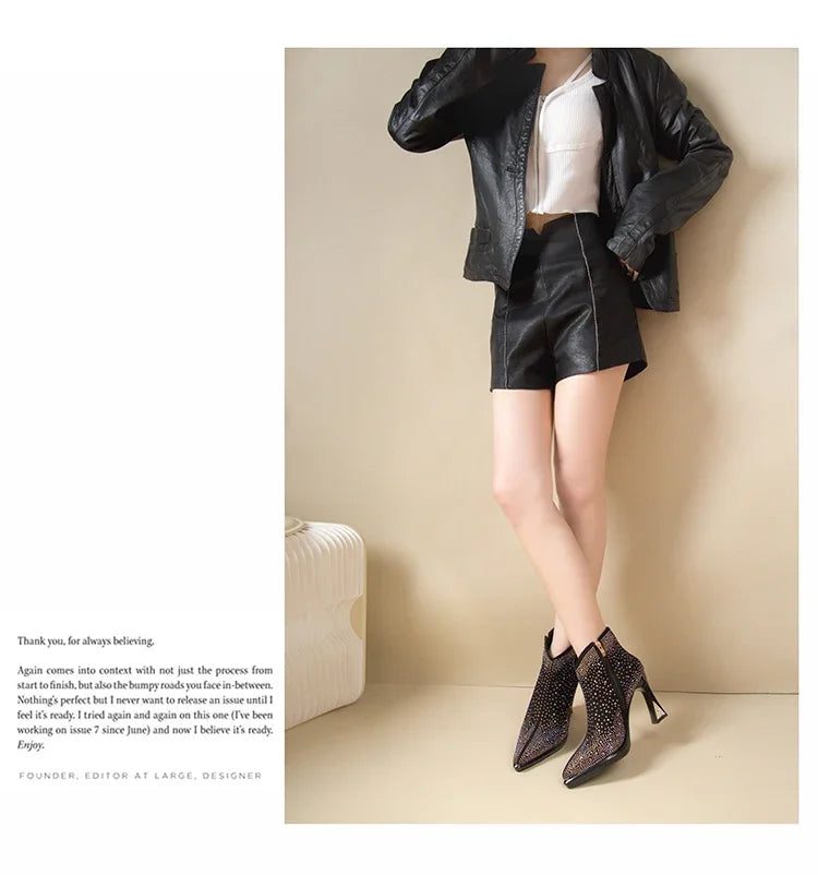 Women's short boots with thick square high heels from Mohammad Collection, featuring stylish design and ankle-length cut.