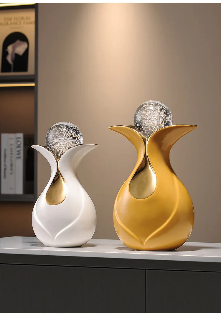 Modern Art Ceramic Ornaments Crystal Ball Feng Shui Home Decor Living Room Wine Cabinet TV Cabinet Office Decorative Figurines - 𝕄𝕮 𝕋𝕙𝕖 𝔹𝕝𝕒𝕔𝕜 𝔻𝕚𝕒𝕞𝕠𝕟𝕕