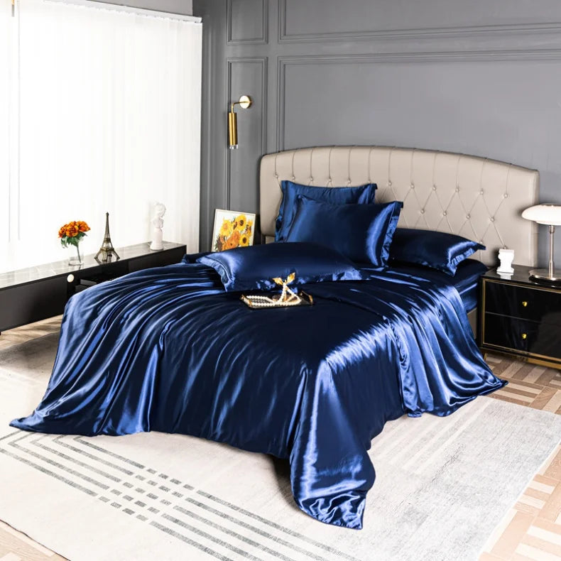 Black satin duvet cover from 𝕄𝕔 𝕋𝕙𝕖 𝔹𝕝𝕒𝕔𝕜 𝔻𝕚𝕒𝕞𝕠𝕟𝕕