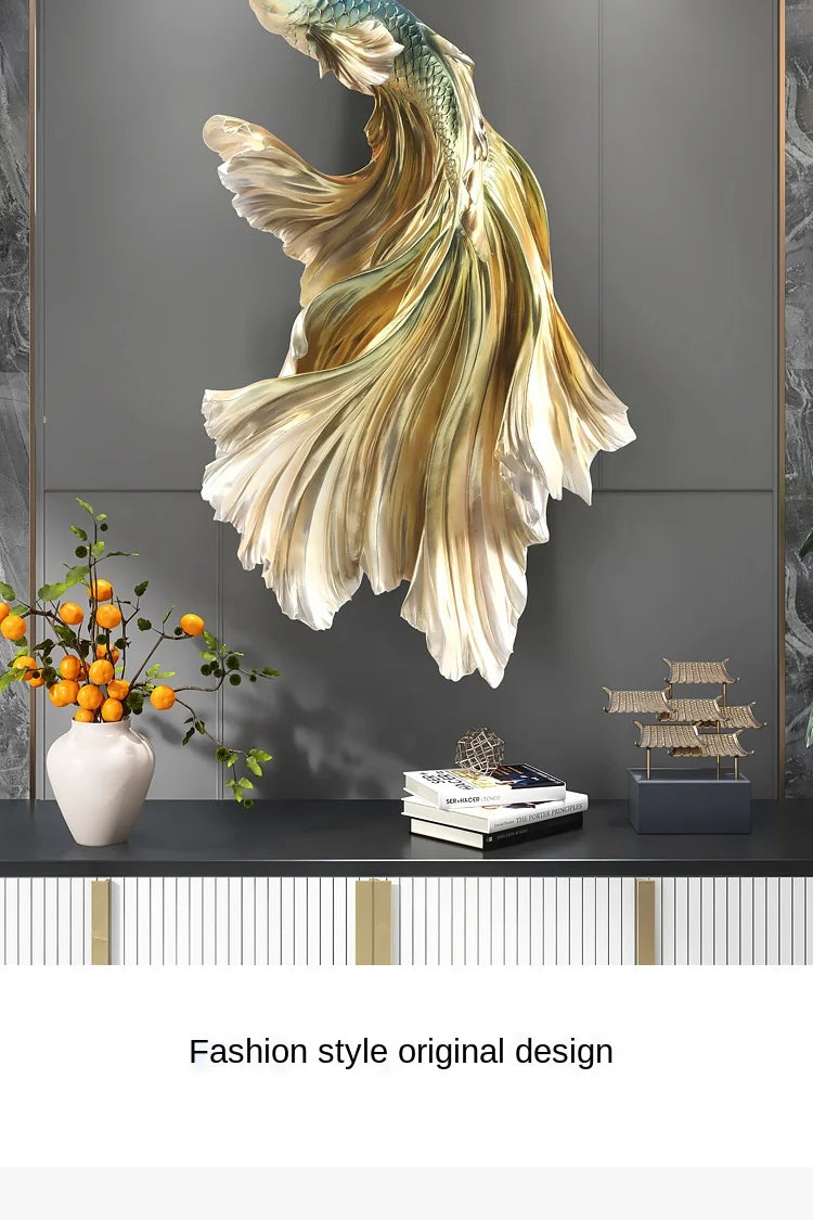 Nordic Home Wall Decor 85cm Fighting Fish Statue Sculpture Feng Shui Decoration Modern Living Room Porch 3D Wall Art Decoration - 𝕄𝕮 𝕋𝕙𝕖 𝔹𝕝𝕒𝕔𝕜 𝔻𝕚𝕒𝕞𝕠𝕟𝕕