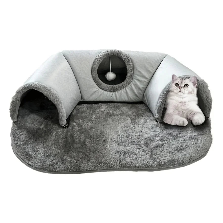 MC THE BLACK DIAMOND Cozy Cat Tunnel Bed and Play Mat for small animals, soft fabric with tunnel design for resting and play.