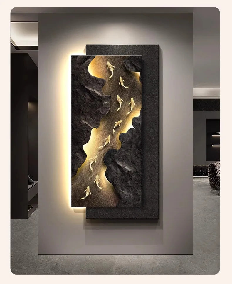 MC THE BLACK DIAMOND LED wall light fixture with koi fish design, hanging entrance decoration, remote control, corridor lighting