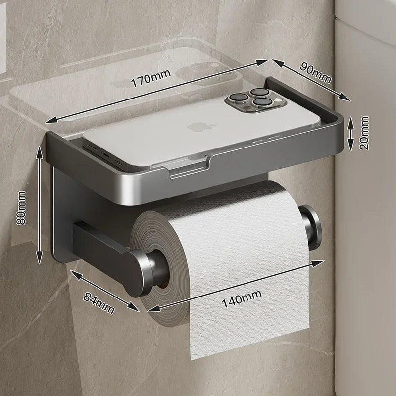 Black Gold Toilet Paper Holder Bathroom Wall Mount Multifunction WC Phone Towel Roll Shelf Accessories - https://mohammadcollection.com