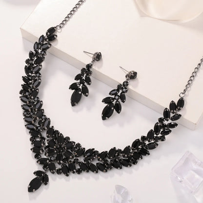 Graceful Black Leaves Jewelry Set Crystal Bridal Gift for Wedding Boho Design Rhinestone Necklace Earrings Set Piercing Handmade - https://mohammadcollection.com