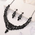 Graceful Black Leaves Jewelry Set Crystal Bridal Gift for Wedding Boho Design Rhinestone Necklace Earrings Set Piercing Handmade - https://mohammadcollection.com