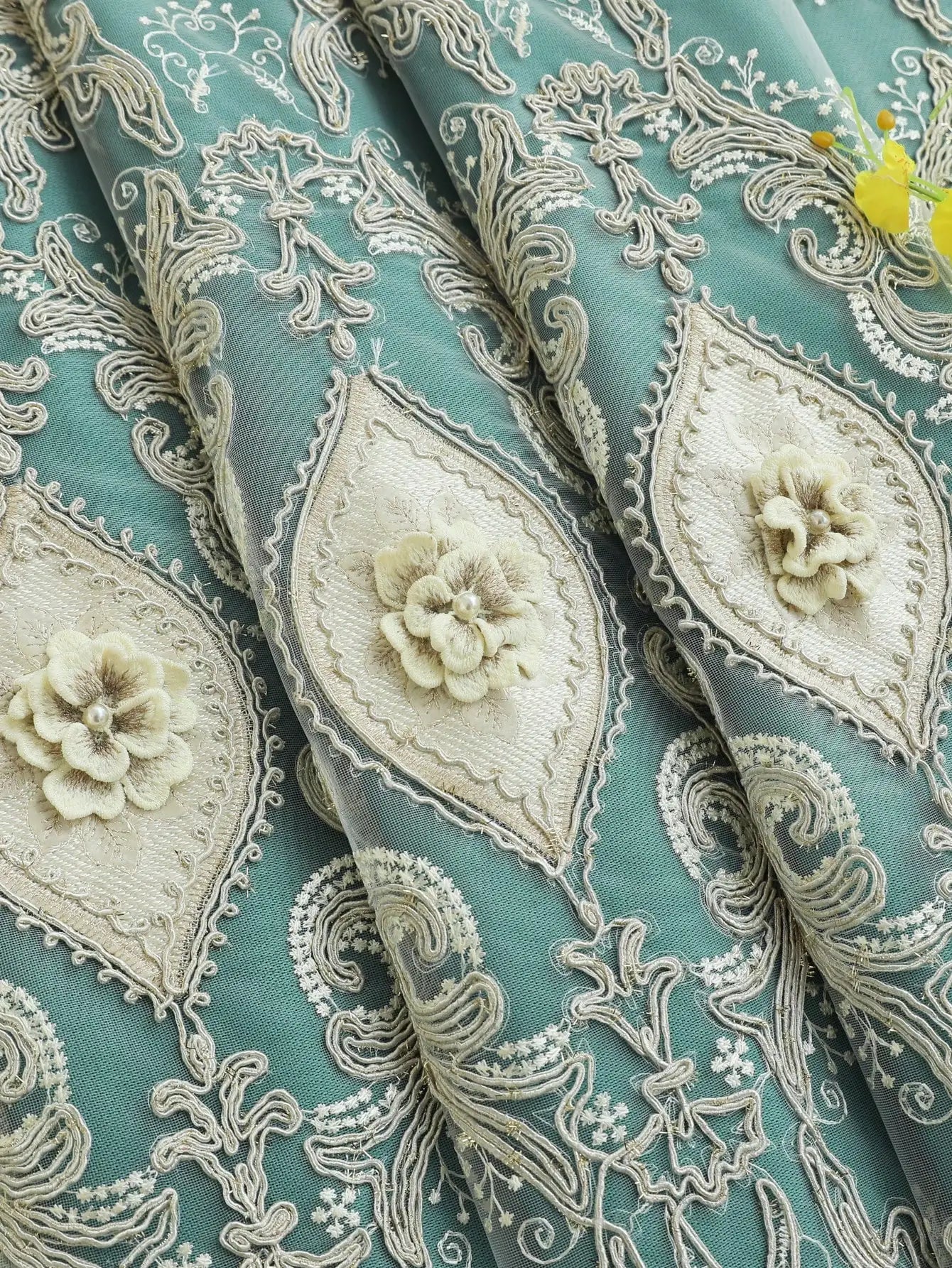 1PC Curtains,Luxury vintage-style embroidered curtains with 3D relief patterns, dual-layer design for privacy and light control - https://mohammadcollection.com