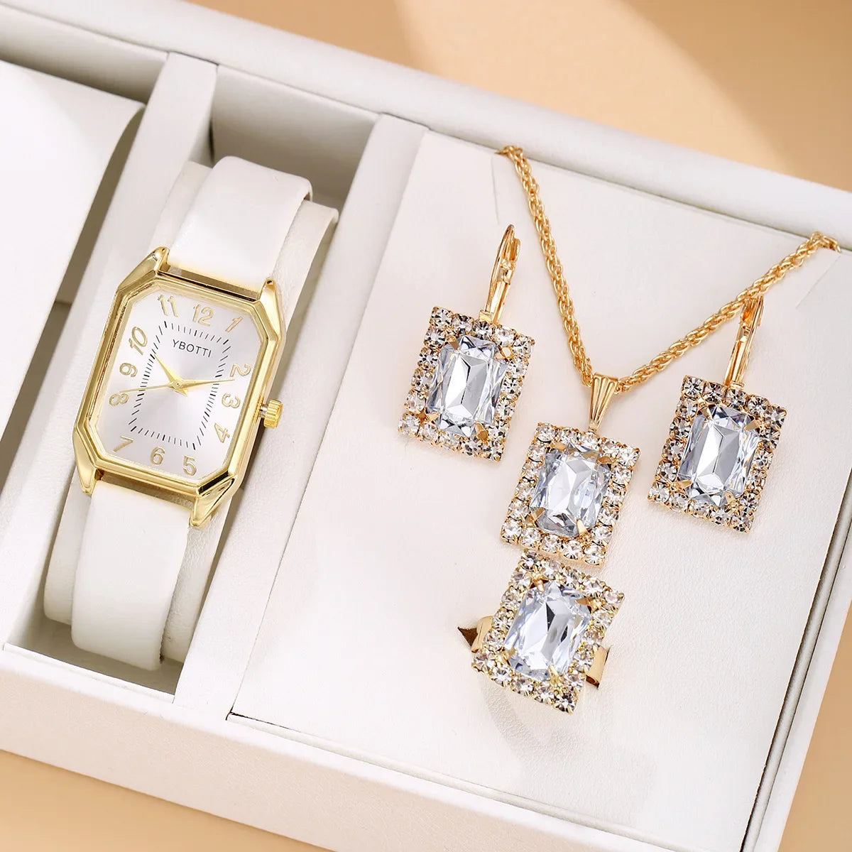 Luxury fashion square women's jewelry watches from Mohammad Collection, featuring sleek designs in a 6/5/1 piece set.