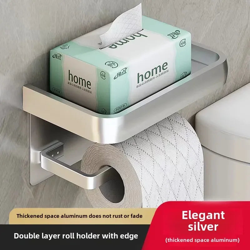 Black Gold Toilet Paper Holder Bathroom Wall Mount Multifunction WC Phone Towel Roll Shelf Accessories - https://mohammadcollection.com