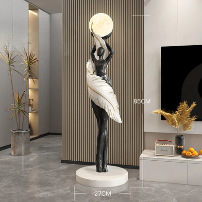 Modern HomeDecor Abstract Feather Girl Art Sculpture Ornament Large Size Figure Statue Living Room Floor Decor Resin Crafts Gift - https://mohammadcollection.com