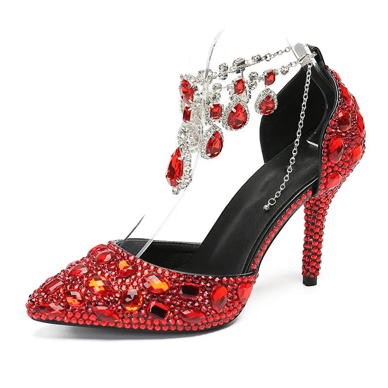 MC THE BLACK DIAMOND crystal pendant banquet high heels for prom and wedding, featuring elegant design and sparkling embellishments.
