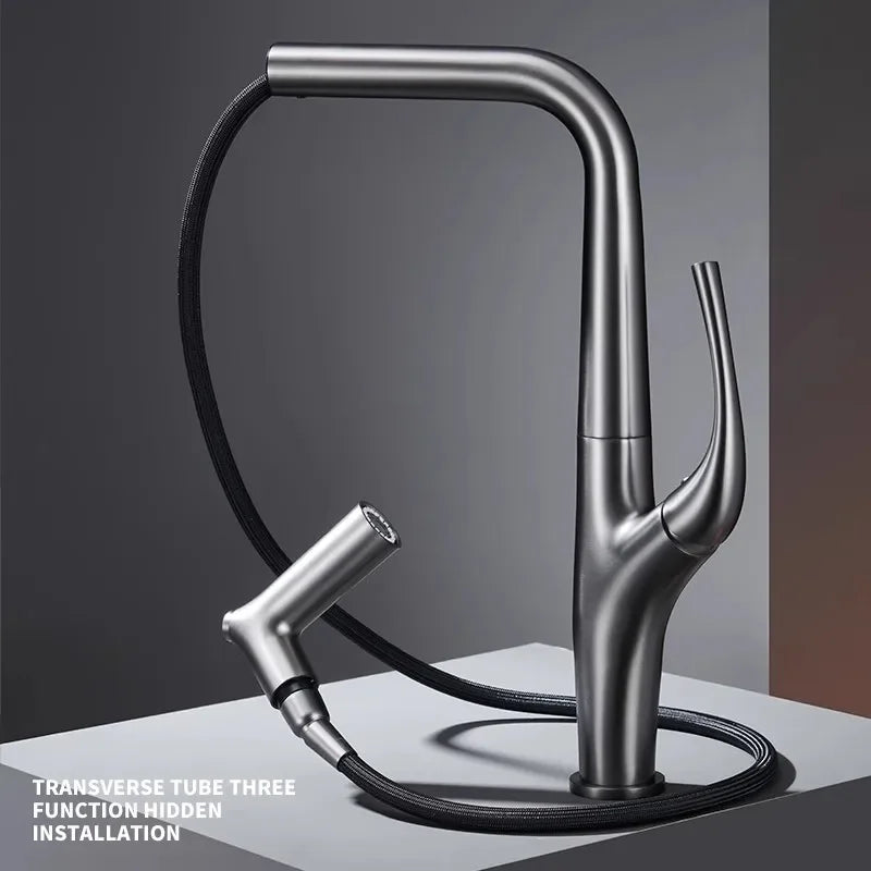 Black brass kitchen pull-out water filter tap with 3-way deck-mounted sink mixer from 𝕄𝕔 𝕋𝕙𝕖 𝔹𝕝𝕒𝕔𝕜 𝔻𝕚𝕒