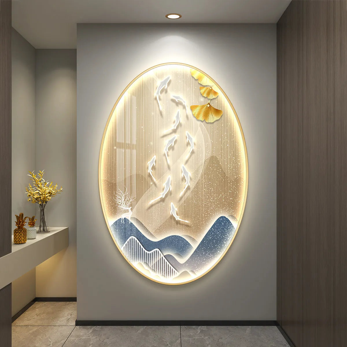 Light Luxury Wall Art Nine Fish Picture Entrance Wall Decor Aesthetic High End Living Room Corridor Luminous LED Light Painting - 𝕄𝕮 𝕋𝕙𝕖 𝔹𝕝𝕒𝕔𝕜 𝔻𝕚𝕒𝕞𝕠𝕟𝕕