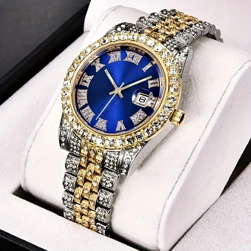 Mens Hip Hop Watch VintagInspired Retro Quartz Timepiece with Oversized Rhinestone Dial and Durable Stainless Steel Band for Men - https://mohammadcollection.com